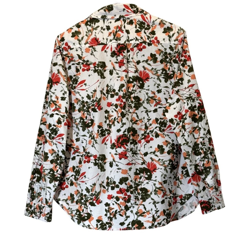 Women Orange | Green Floral Shirt Size: PL - Picture 3 of 4